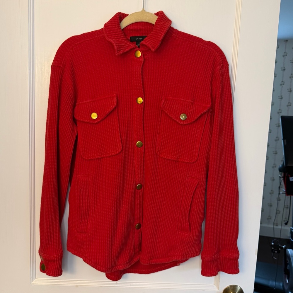 J.Crew Waffle-Knit Red Button Pocket Cardigan Sweater Long Sleeve Women S